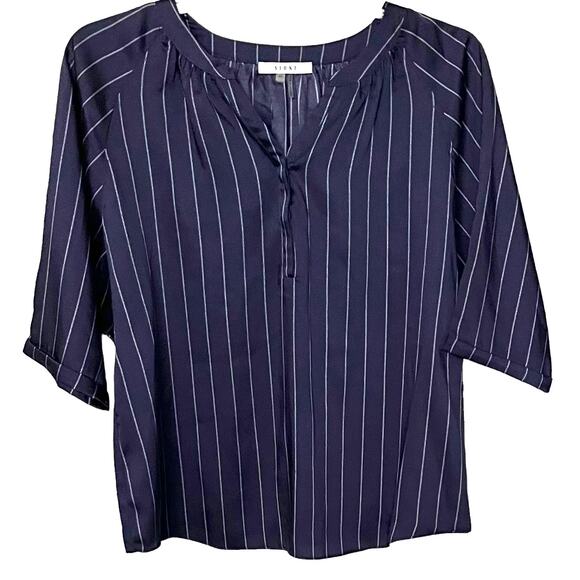 SIONI DOLMAN SLEEVE, V-NECK  BLOUSE, WOMENS, XL, NAVY BLUE WITH WHITE STRIPES - Picture 1 of 11